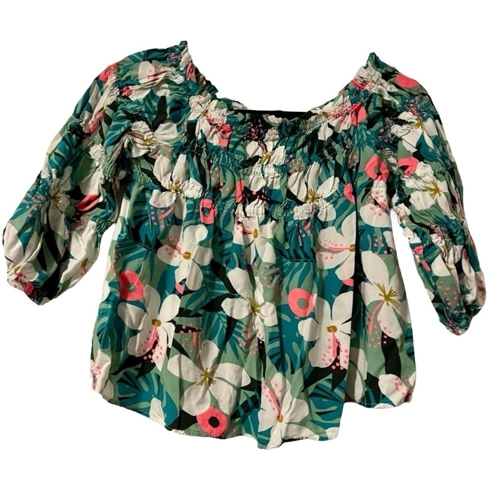 THML Women’s Cropped Floral Top With Ribbing and Flowy Look